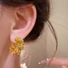New Golden Flower C-shaped Earrings Women's Retro Temperament Stud Earrings