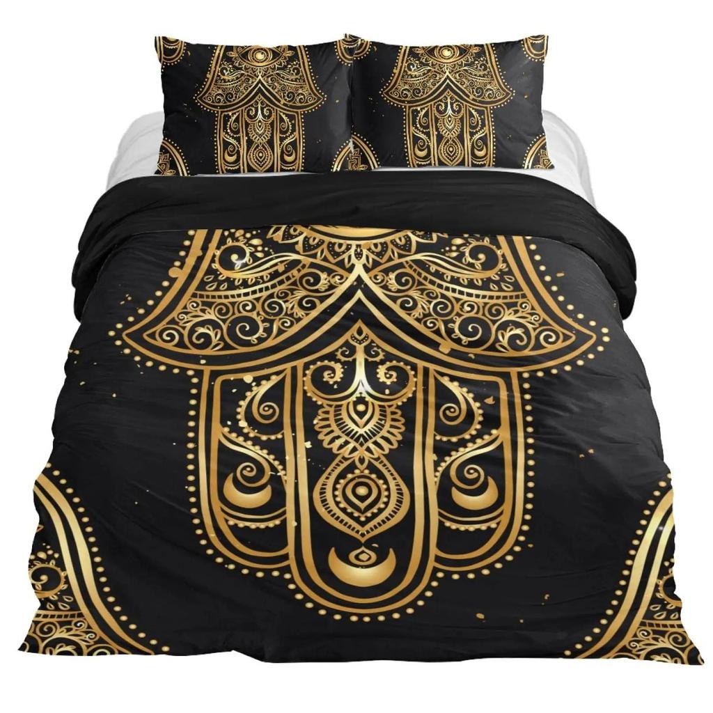Indian Hplus Hamsa Soft Duvet Cover Polyester Galaxy Beding Set Boho Chic Style Warm Comforter Cover For Ten Adult People Double Quen King-Sized