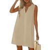 Women Sleeveless Dress Cut V Neck Tank Dress Pleated  Dresses