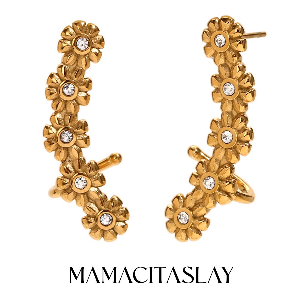 MamacitaSlay Elegant curvature daisium zircon hunging earrings trendy women's stainless steel jewelry Party Accessories