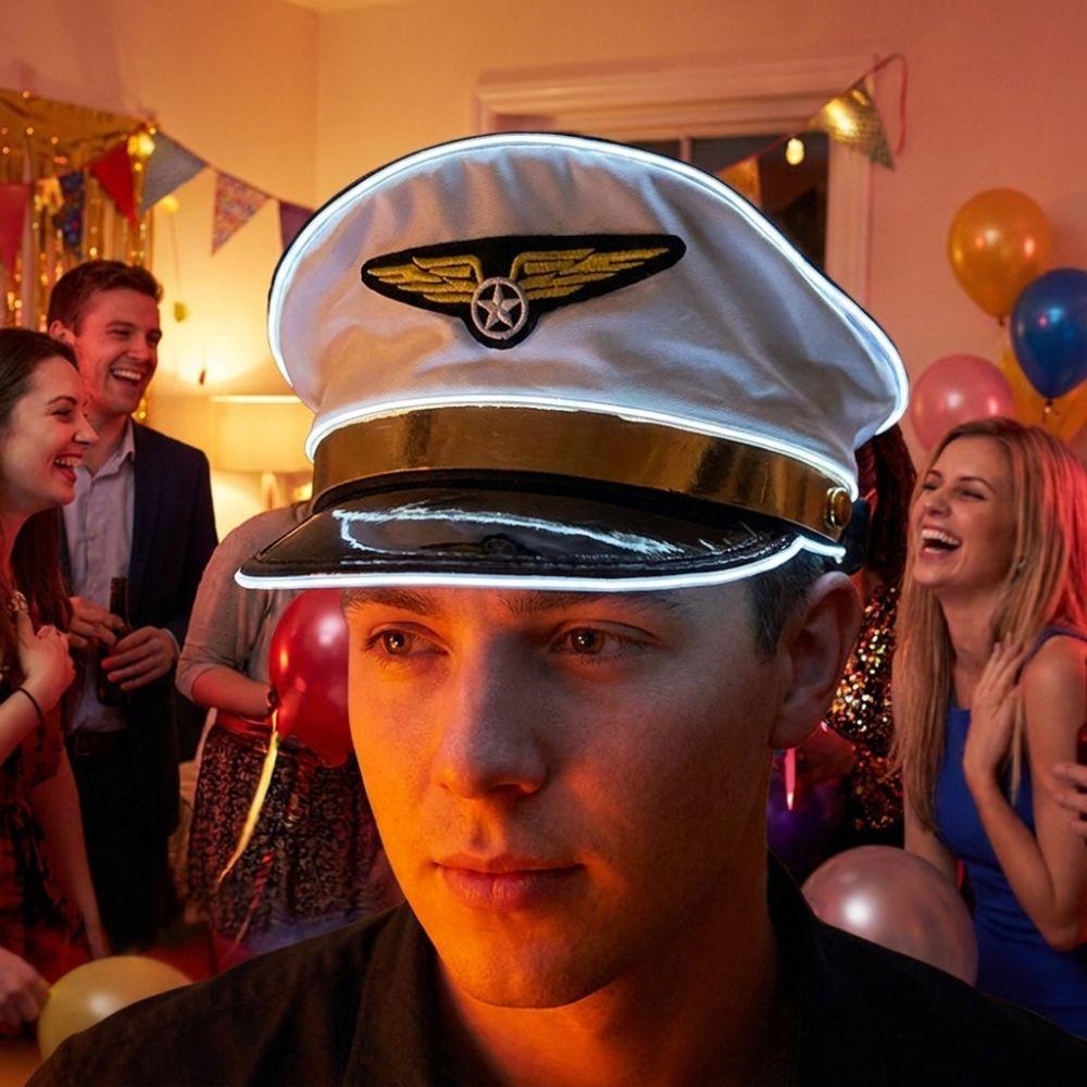 Breathable Glowing Party Cap Boost Party Vibe Luminous Air Force Hat Pilot Captain Hat Night Club