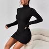 Mode Rollkragen Damen Strick Kurzkleid Herbst und Winter Neu Langarm Rippstrick Hüftbetont Lässige Partykleider Bodycon Schlichte Kleidung 2708