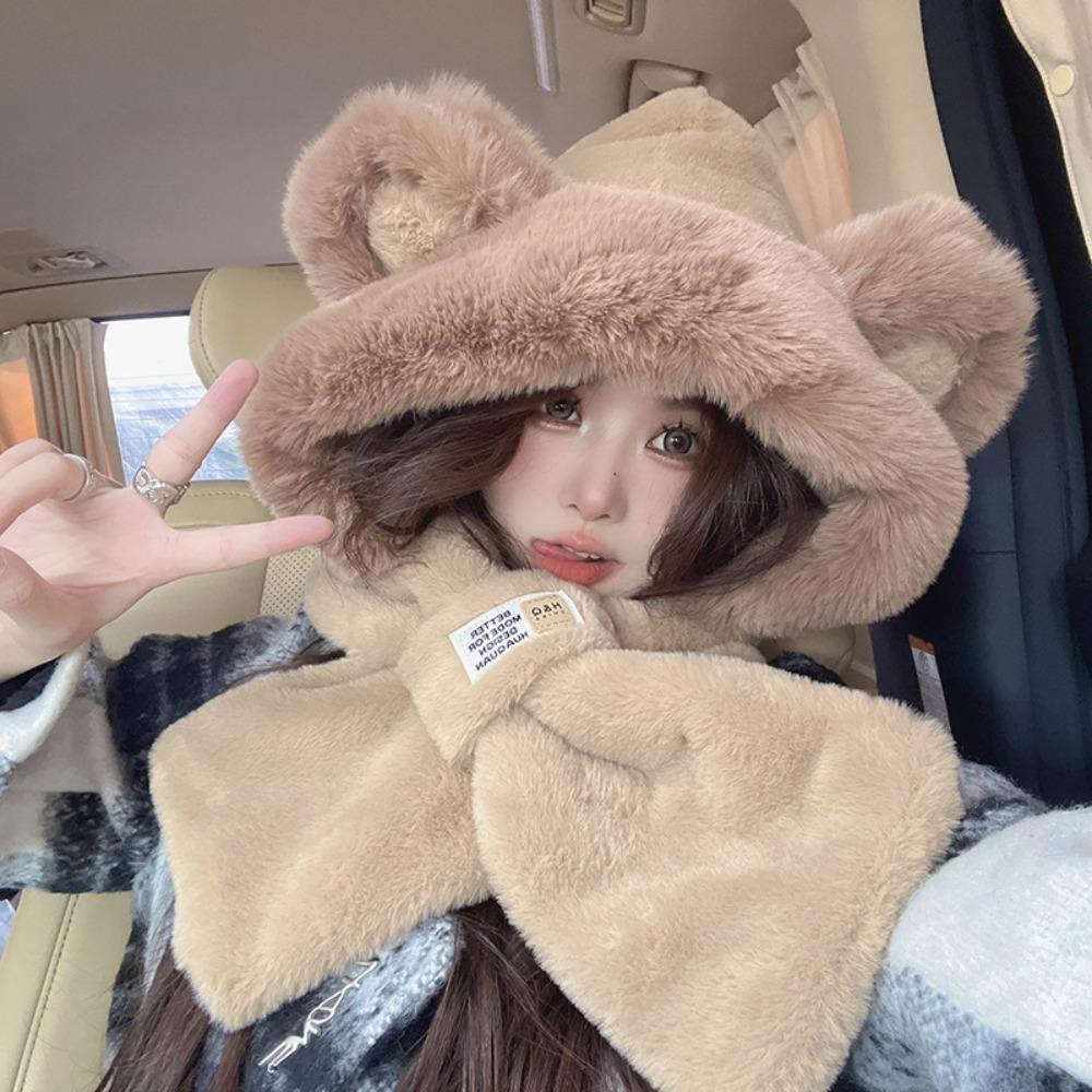 Cute Fluffy Hats Glove Sets Lei Feng Hat Plush Bear Hat Winter Earmuffs  Cold Weather