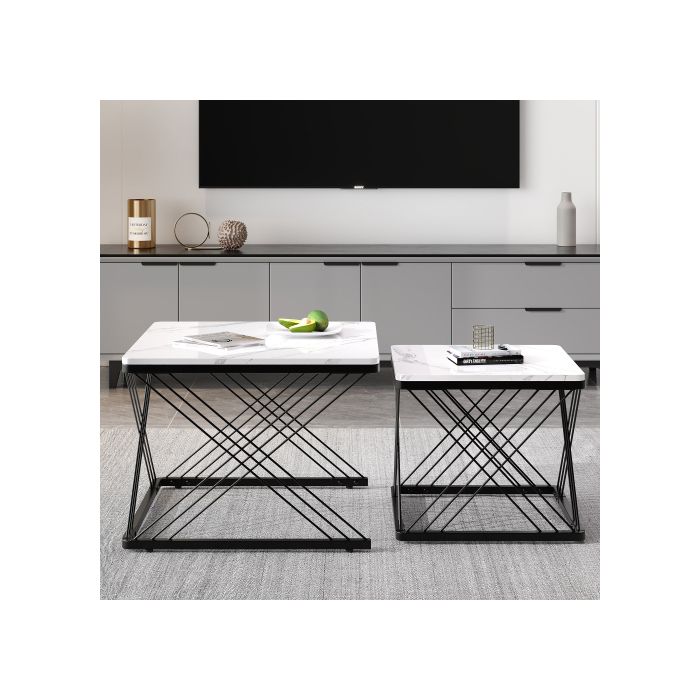 Lot De 2 Tables Basses Élégantes, Carrées 60*60*45 Cm Et 45*45*40 Cm