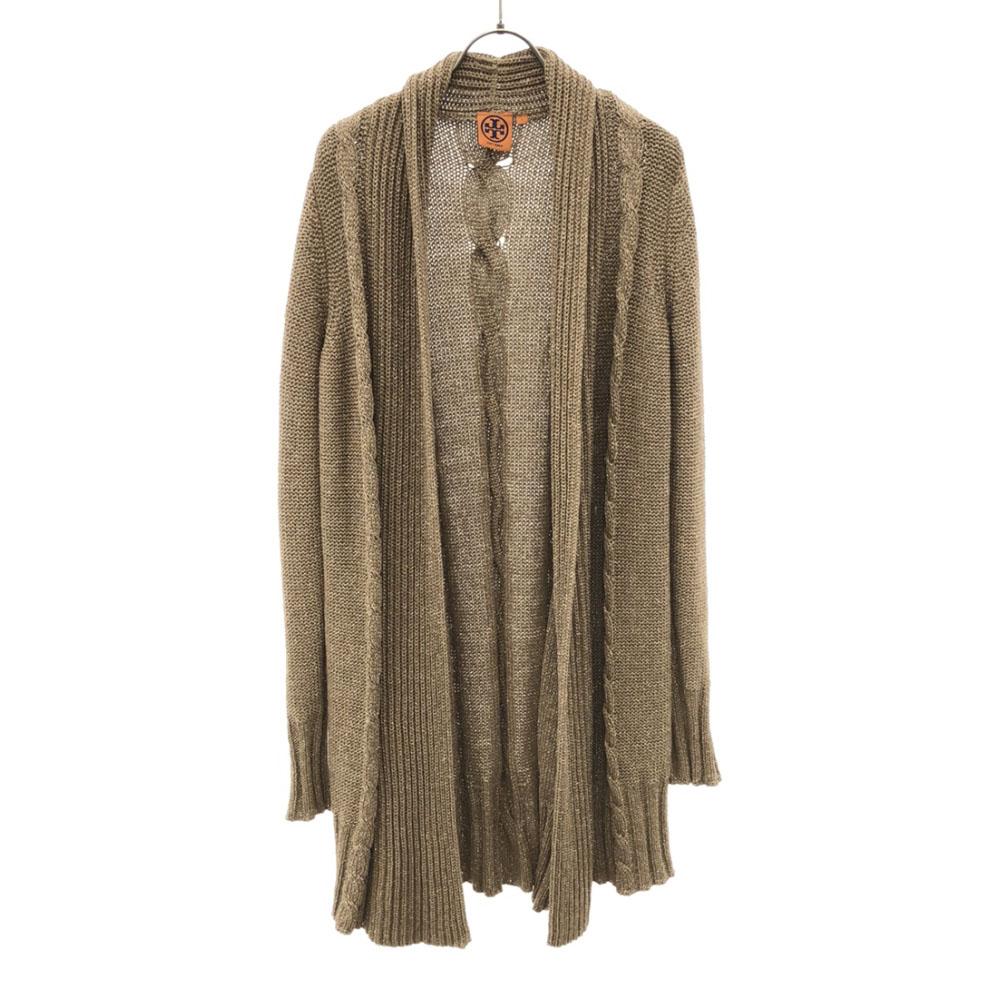 Tory Burch Lame Long Sleeve Knit Cardigan L Beige Women Used
