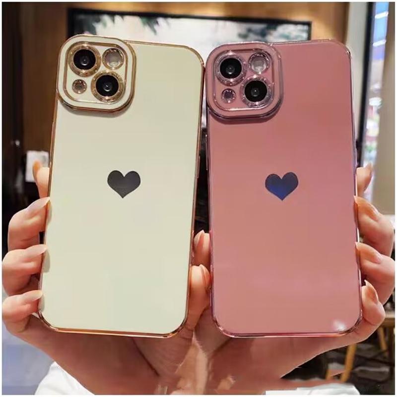 Luxury Plating Love Heat Phone Case For Samsung Galaxy A54 A53 A04S A14 A24 A34 A23 A52 S20 S21 S22 S23 Ultra Plus iPhone 14 13 12 11 Pro Max Cover