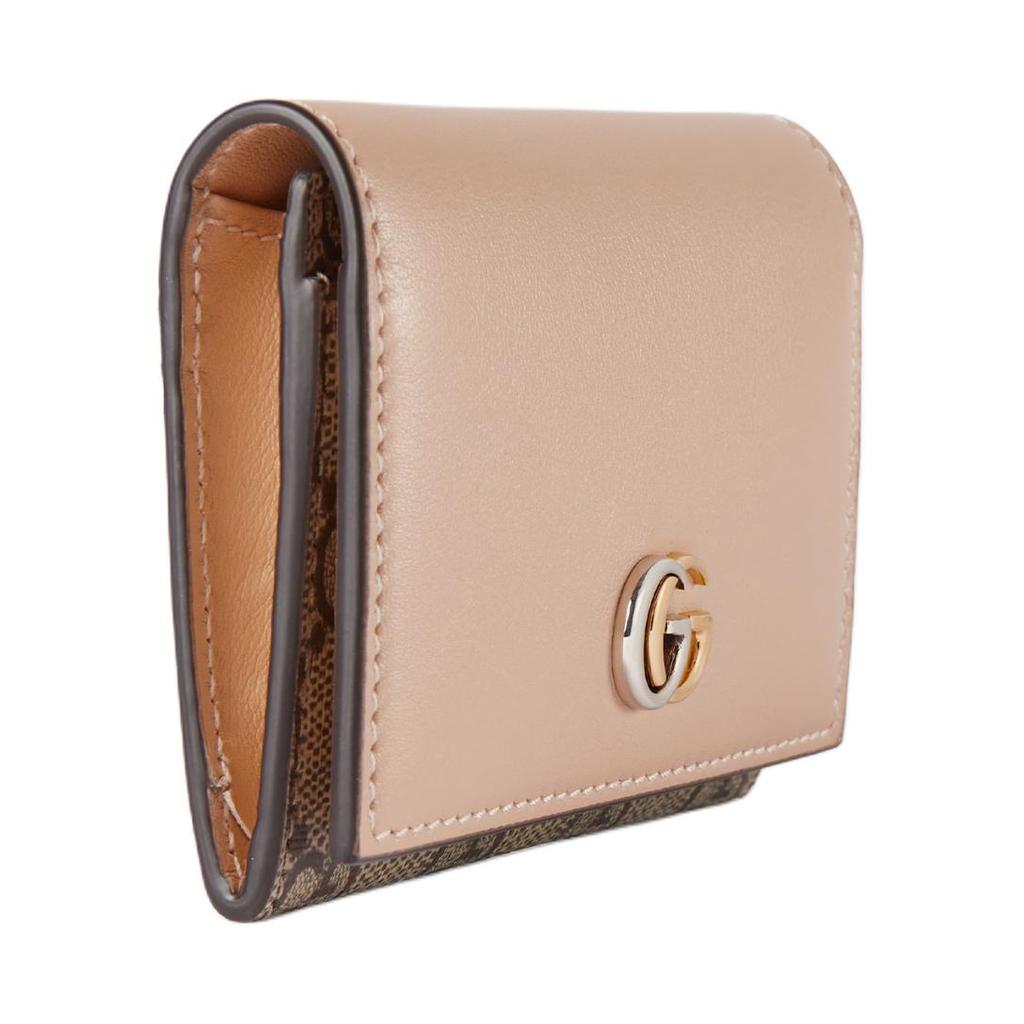 Gucci GG Marmont Logo Print Snap Closure Canvas And Leather Trim Card Holder Wallet Women Wallet Beige Ebony 790067-AADQE-5741