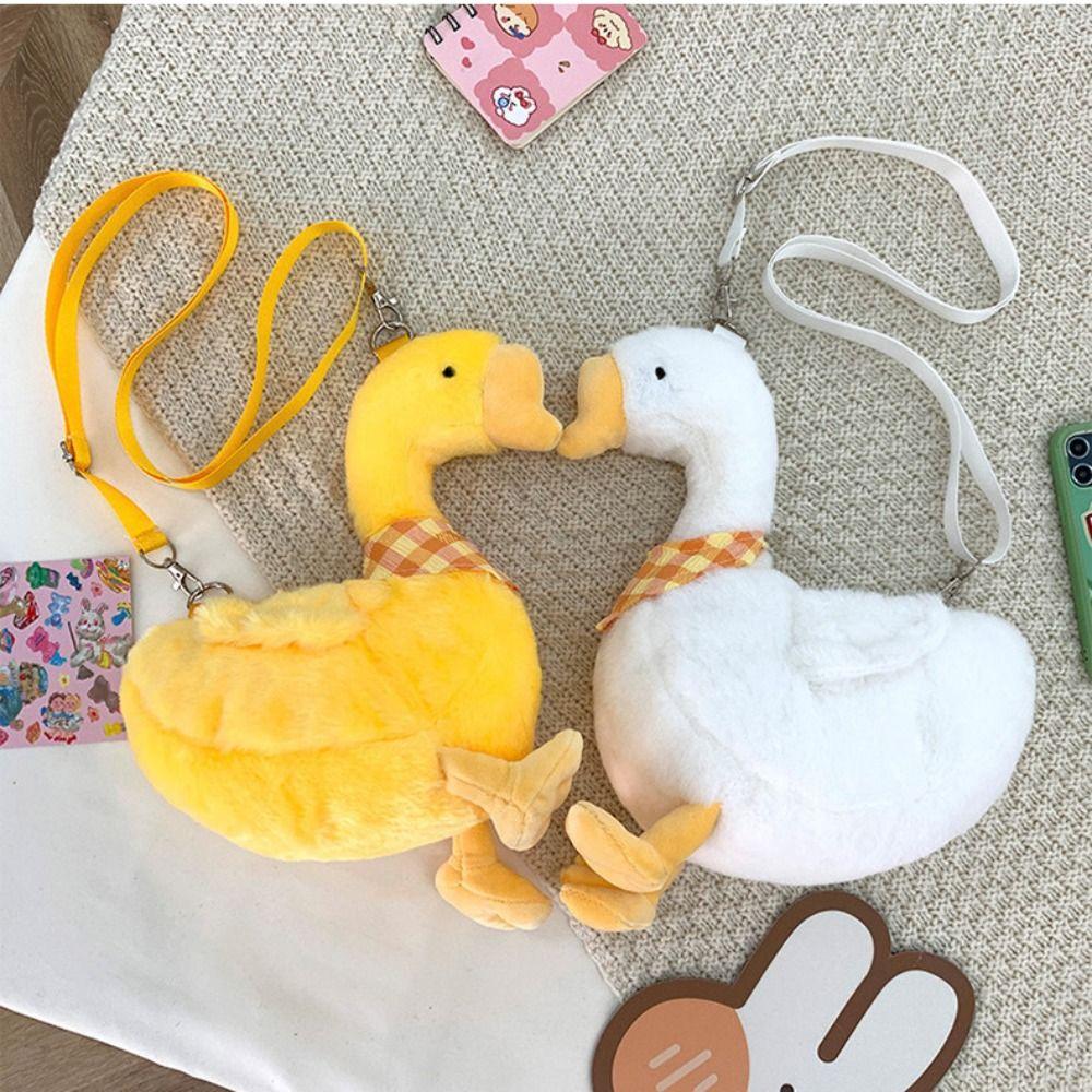 Solid Color Cute Duck Crossbody Bag Zipper Shoulder Bags Casual Big Goose Plush Bag  Streetwear