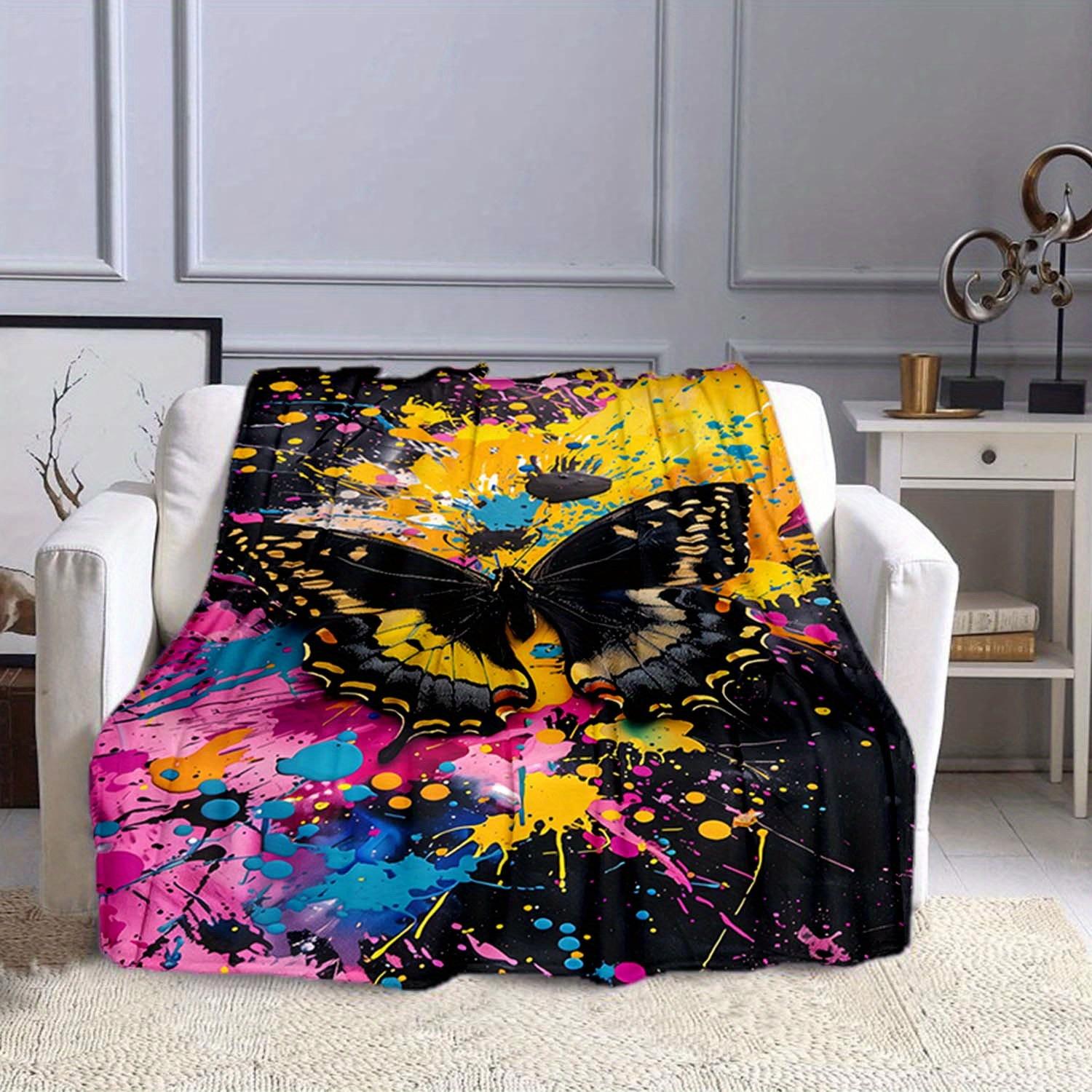 

1 шт. Одеяло с принтом бабочек, Фланелевое одеяло, Мягкое теплое покрывало, Одеяло для дневного сна, Для дивана, Софы, Офиса, Кровати, Кемпинга, Путешествий 130cmx150cm