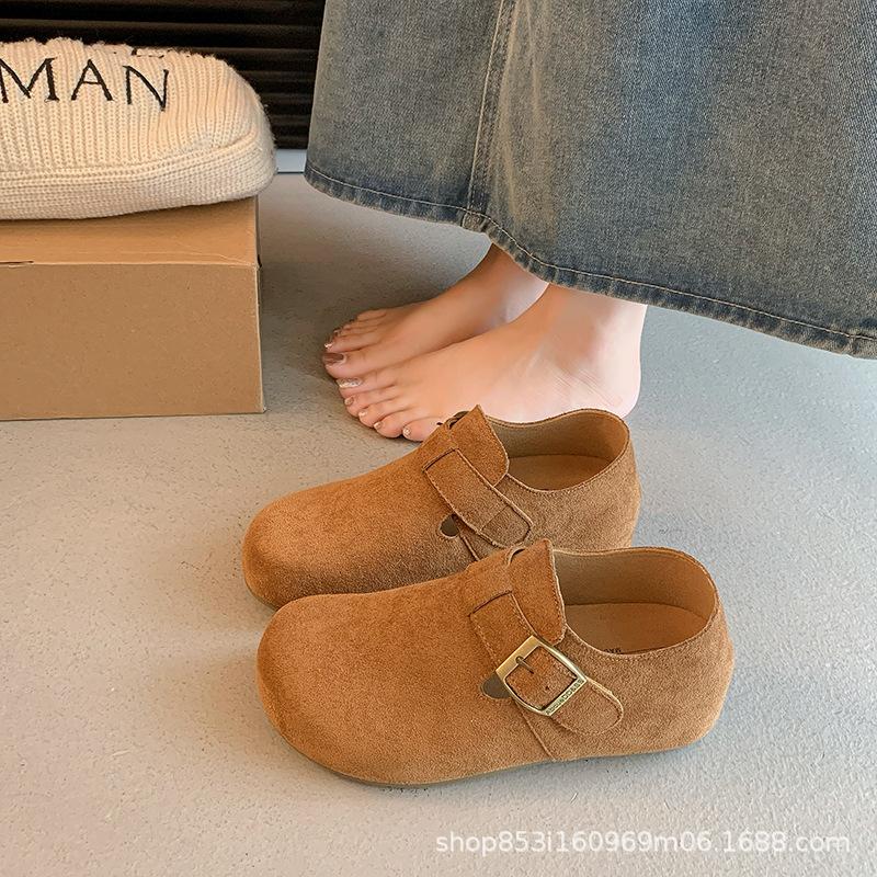 Retro Matte Borken Shoes Women's 2025 Autumn New Flat-bottomed Buckle Casual Inner Height Increase One-pedal Loafers Women