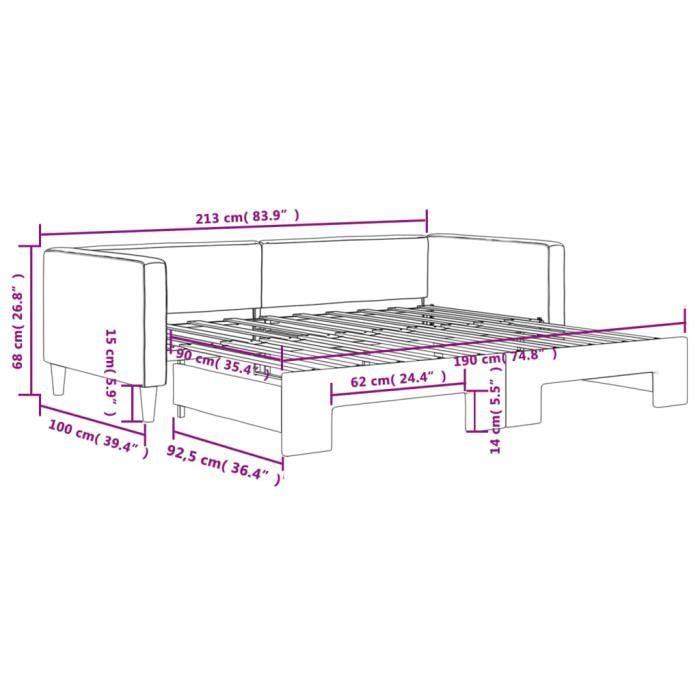 VidaXL Lit de jour avec lit gigogne gris clair 90x190 cm tissu 3196588