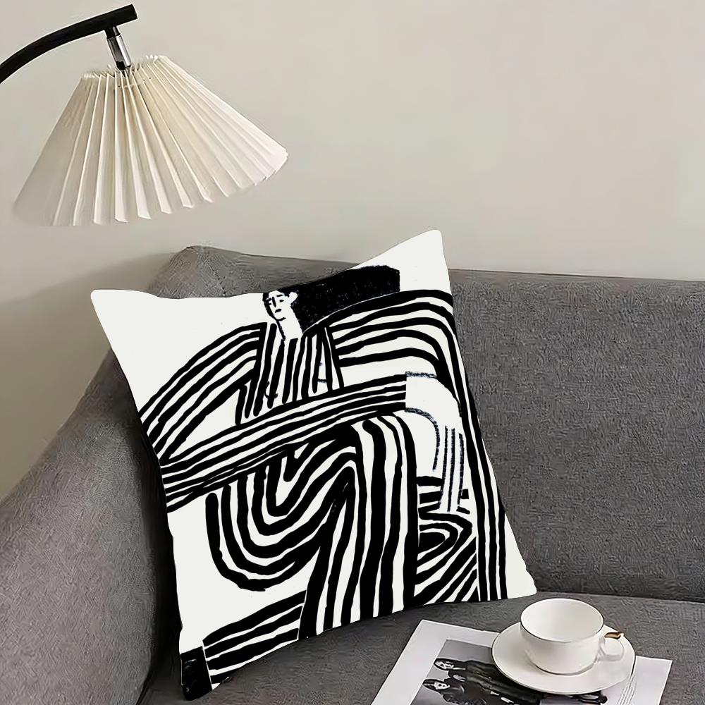 Abstract Figure Lines Girl Sofia Cushion Cover Reversible Plush Pillow Cover – For car, sofa, bedroom, perfect as a gift.