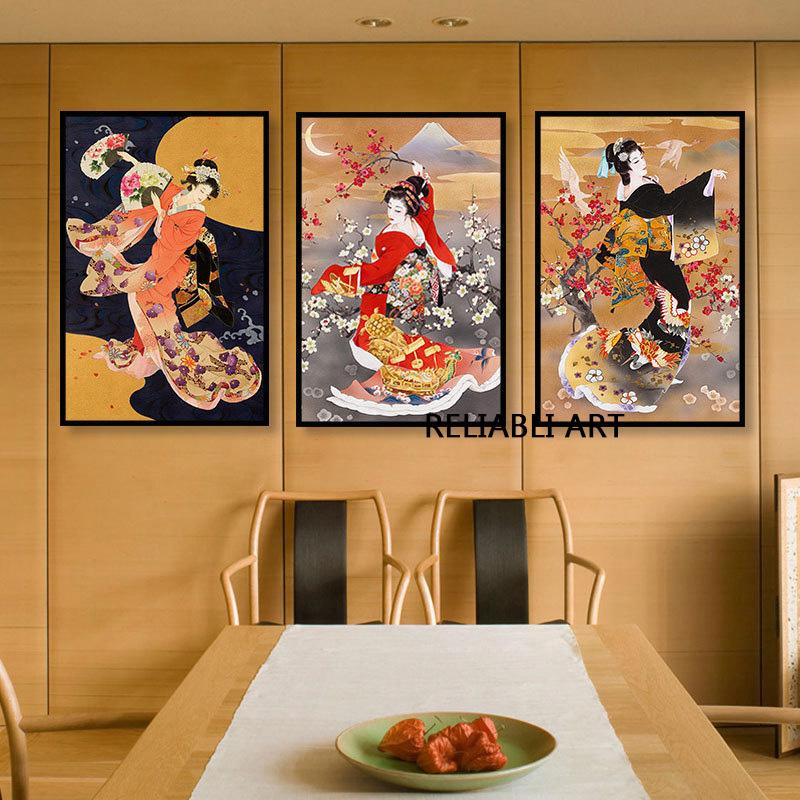 Japon tarzı japon geyşa Ladie tuval boyama Modern resimler duvar sanatı posterler baskılar oturma odası ev dekor için hiçbir çerçeve