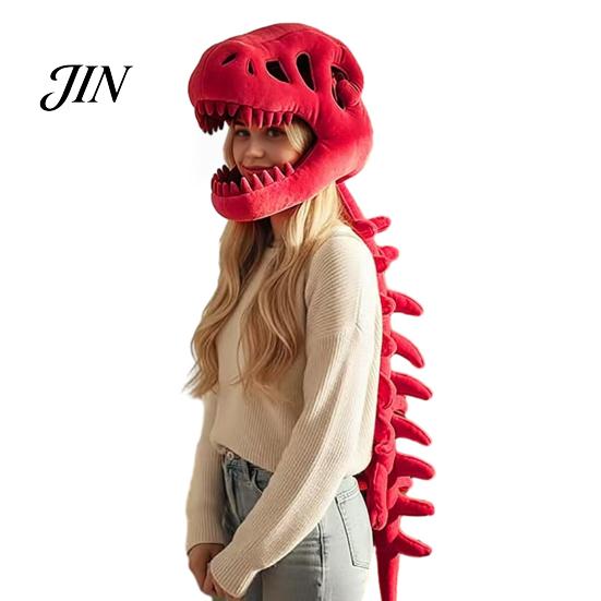Wiederverwendbare Halloween-Dekoration Dinosaurierskelett Kostüm, 3D Spinosaurus Schädel Maske Kopfschmuck und Wirbelsäule, Partydekorationen Plüschhaube Kostüm für