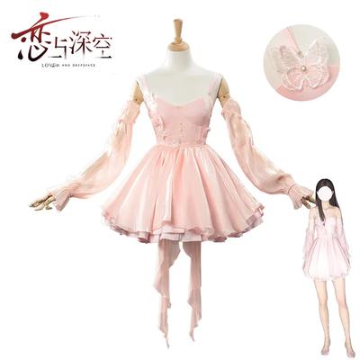 Hunter Girl Cosplay Game Love And Deepspace Adult Women Dress Uniform Costume Pink Sleeves Dress Accessories Set Suit Outfits