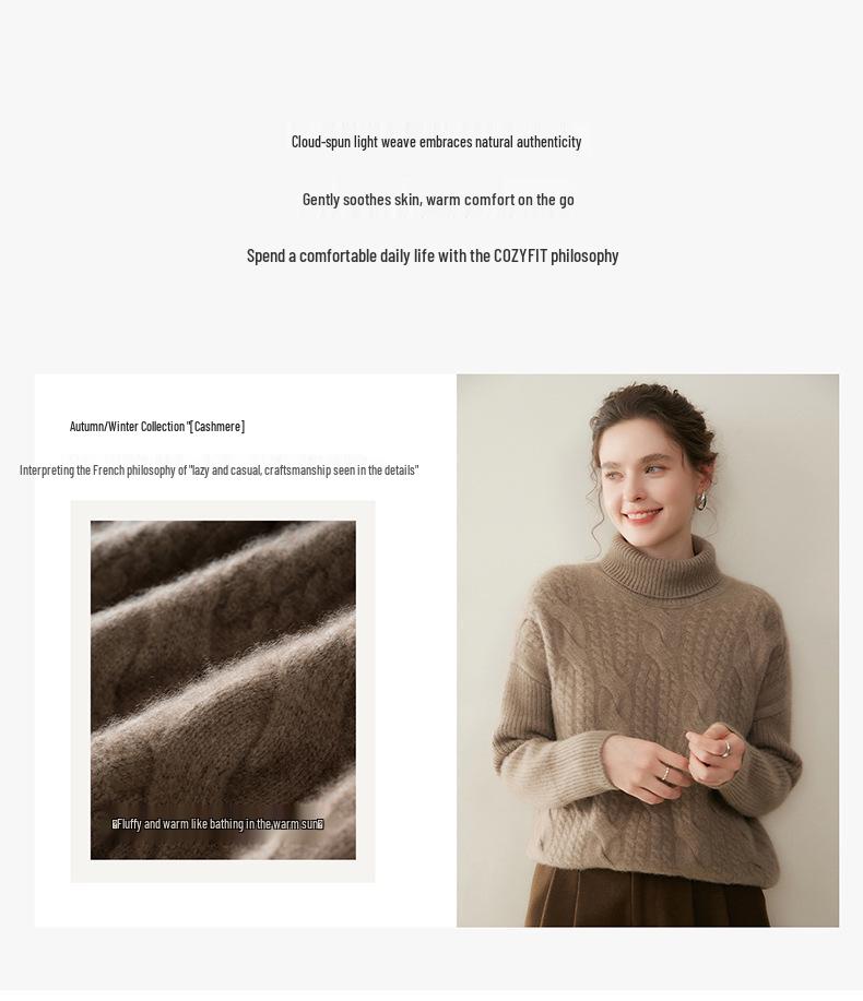 Women's Thick High Neck Cashmere Knit Pullover Sweater