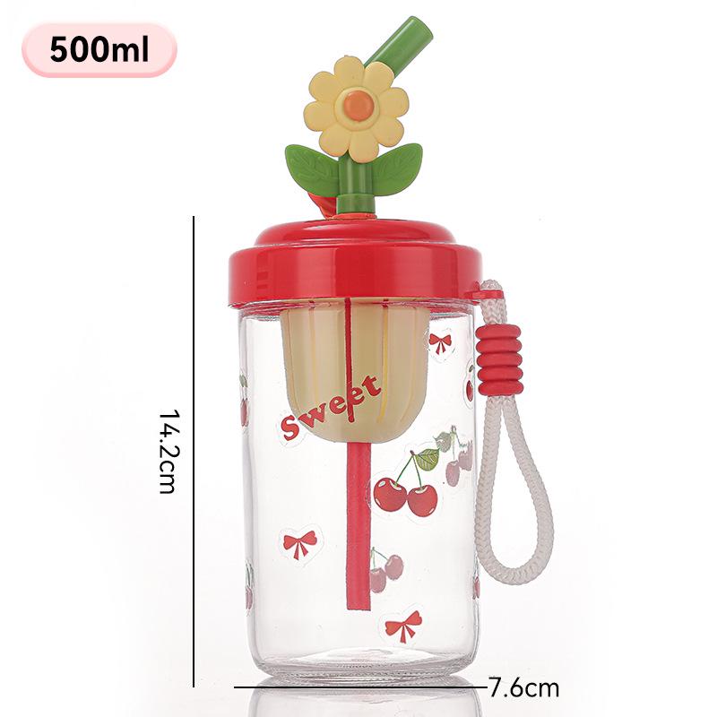 Influencer Portable Glass Cup with Lanyard and Straw - Stylish Girls' Water and Coffee Cup Gift