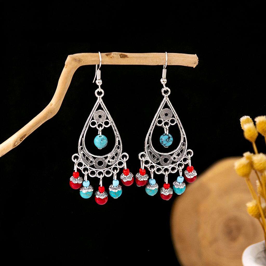 Bohemian Fringed Turquoise Earrings, Retro Minority Style Earrings, Personalized Temperament Earrings.