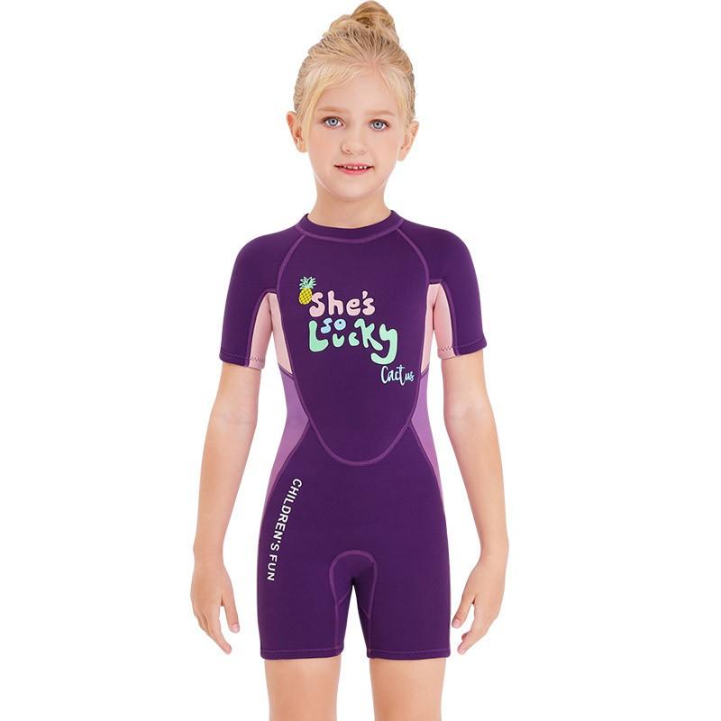 

Children s Warm Swimming Suit 2.5MM One-piece Diving Short-sleeved Cold-proof Snorkeling Surfing Jellyfish S фиолетовый