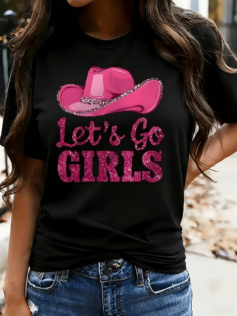 Let'S Go Print Women'S T-Shirt, 1-Pack, Fun Loose-Fit Short-Sleeve Graphic T-Shirt, Novelty Top,