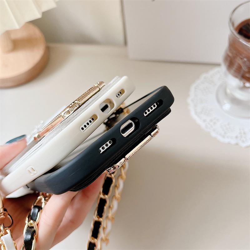 Luxury silicone perfume holder case with oblique chain for Apple 14 Promax, 13, 12, 11 soft full package card holder.