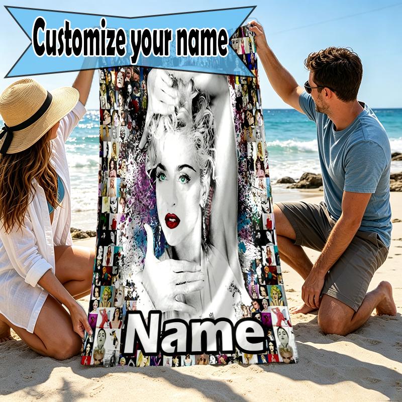 Custom Name Personalized Singer Print Beach Towel, for Trip Camping Beach Party Home Decor, Birthday Gift for Family & Friends