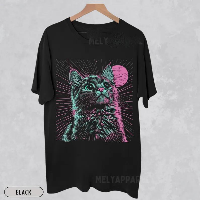 Psychedelic Cat Shirt Trippy Streetwear Vaporwave Aesthetic Comfort Colors Unise 2XL