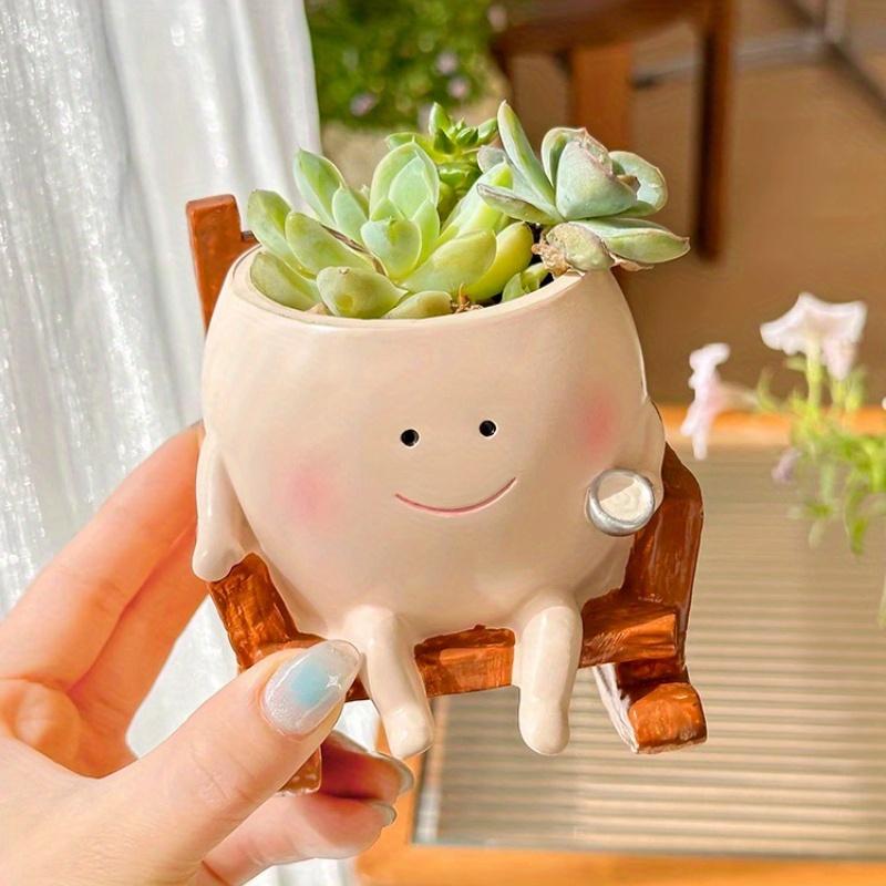 [1 Stück Niedlicher Schaukelstuhl-Pflanztopf] 1 Stück Leichter Harz Niedlicher Schaukelstuhl-Pflanztopf mit Beige/Braun | Pastorale Dekoration für Innen/Außen, Büro, Zuhause