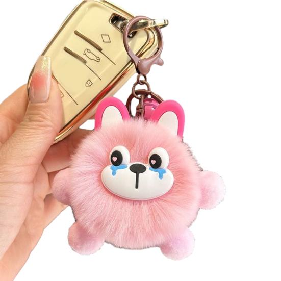 Keychain Rabbit Ear Soft Plush Ball Charm Key Chain Car Keys Bags Backpacks Kids Travel Accessories Stress Relief Gift