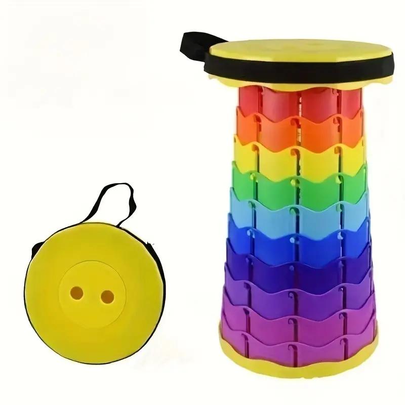 1pc Round Folding Desk New Collapsible Portable Picnic Seat Lightweight Outdoor Camping Chair Retractable Travel Folding Desk