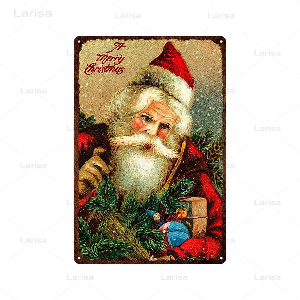 Christmas Vintage Tin Sign Santa Claus Plaque Metal Retro Plate Poster for Club Living Room Kitchen Home Wall Art Decoration