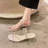 French rhinestone slippers summer wear with skirt middle heel sandals fairy style sandals