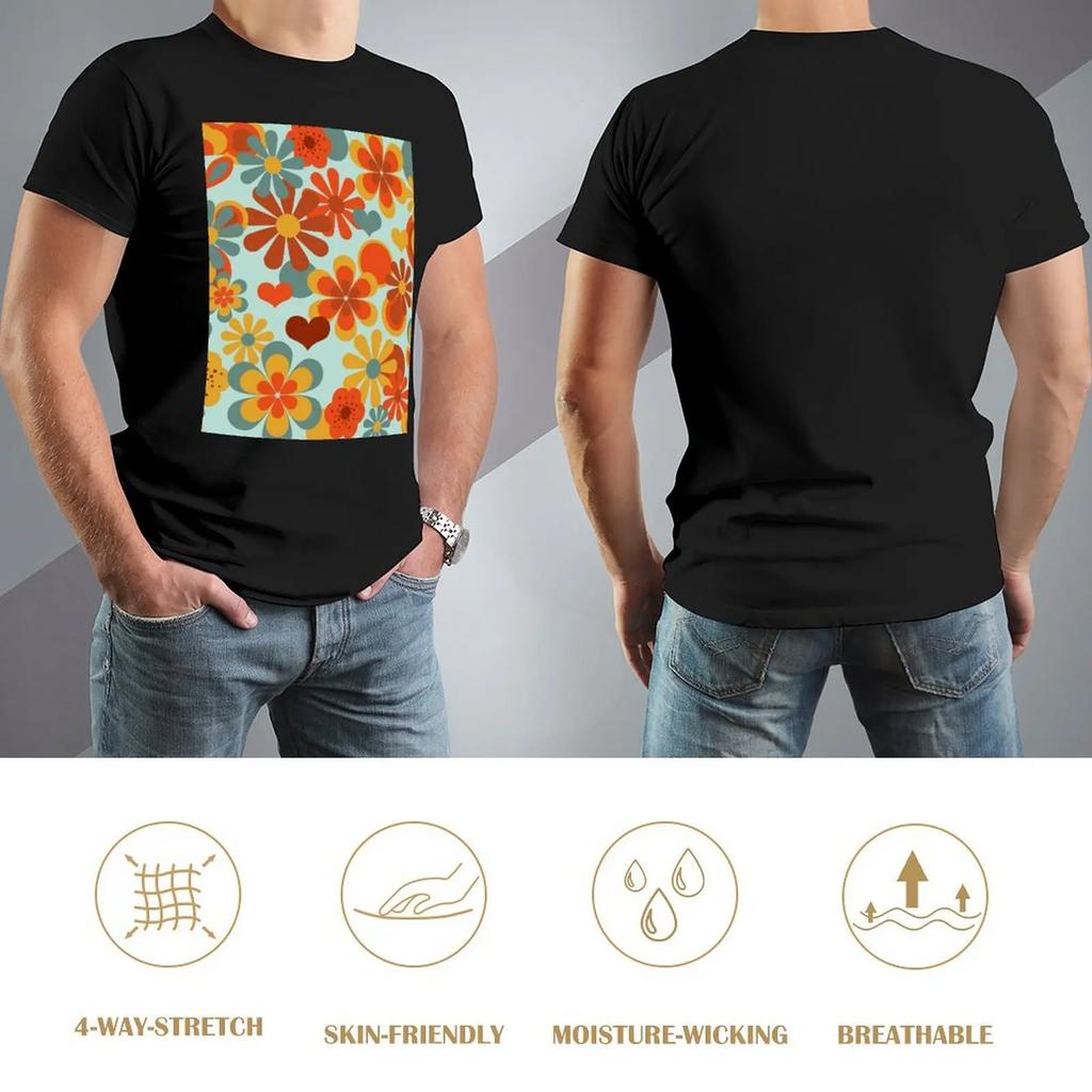 70'S Flower Power T-Shirt Vintage Clothes Blouse Plain Clothing For Men