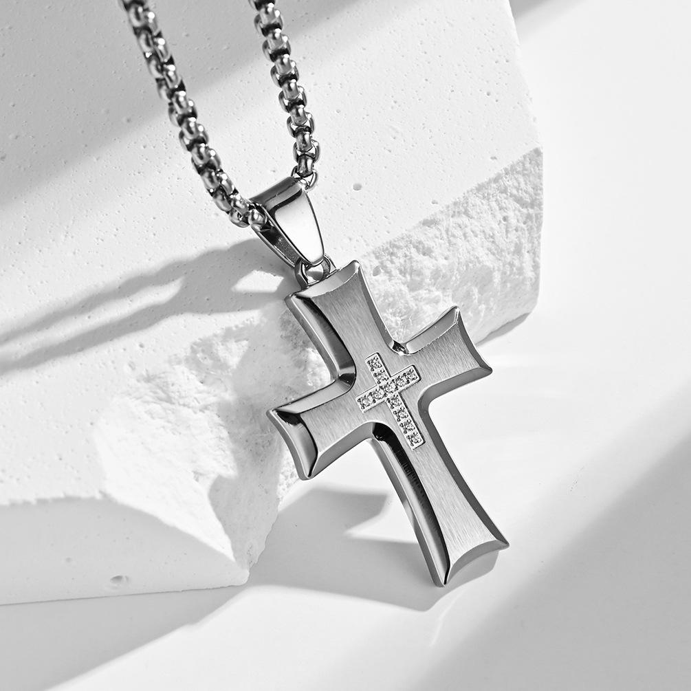 New Stainless Steel Tag Wholesale Beveled Couple Titanium Steel Cross Necklace Fashion Jewelry 60CM