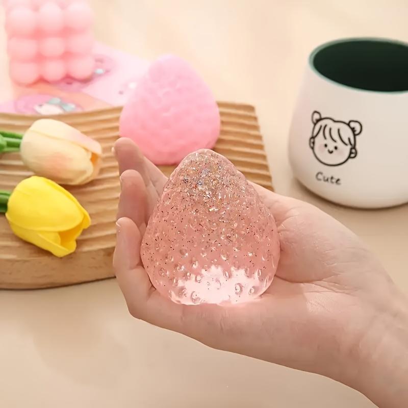 Glitter Gelei Aardbei Squishy Speelgoed Fruitvorm Knijp Fidget Speelgoed Transparant Belletje Stressverlichter Zak Zintuiglijk Kinder Speelgoed lichtgrijze kleur