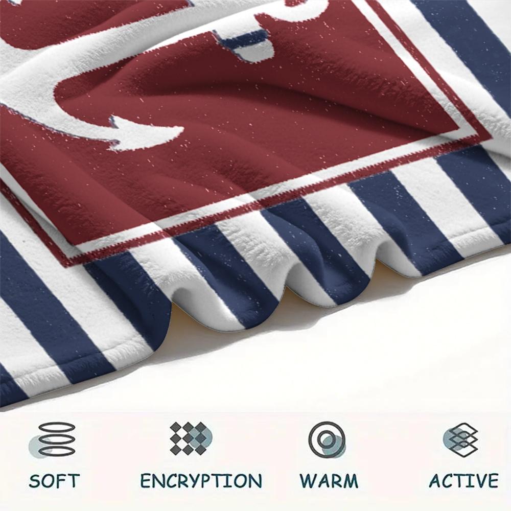 1Pc Nautical Theme Print Flannel Blanket, High quality Comfortable for All Seasons, Home Decor, Warmth and Comfort, Perfect for Christmas Gifts