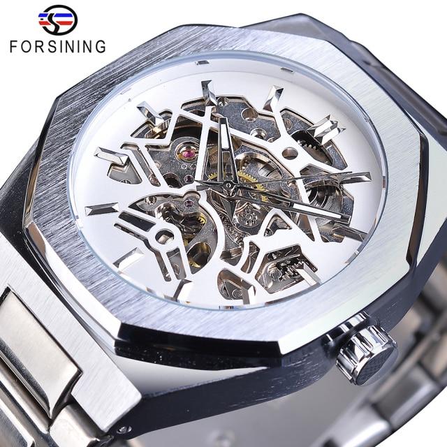 Forsining Fashion Steampunk Luxury Black Dial Mens Automatic Mechanical Watch Waterproof Skeleton Design Relogio Wristwatches