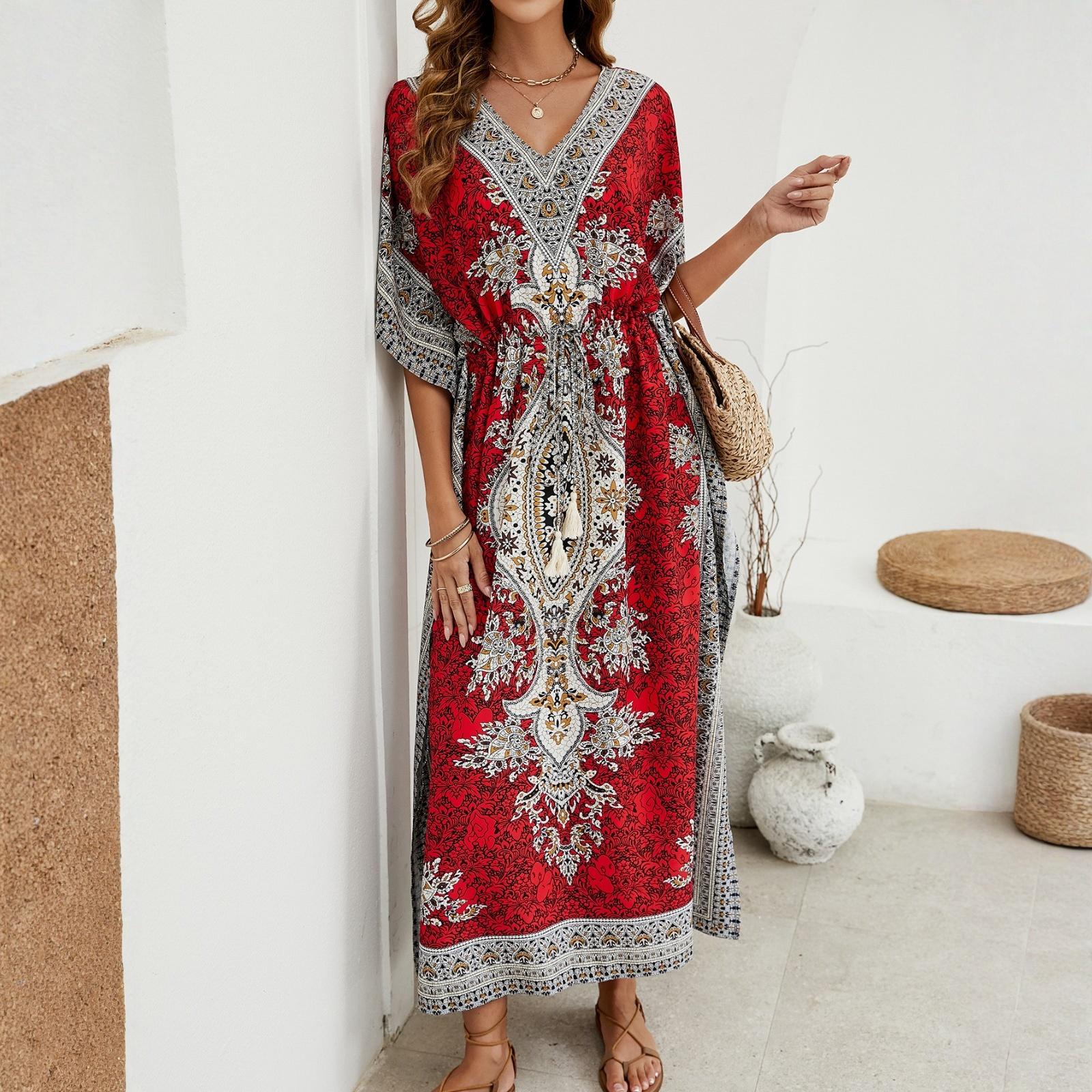 

Женское бикини, солнцезащитное кимоно-халат, элегантное фестивальное вечернее платье, свободное пляжное платье One Size красный