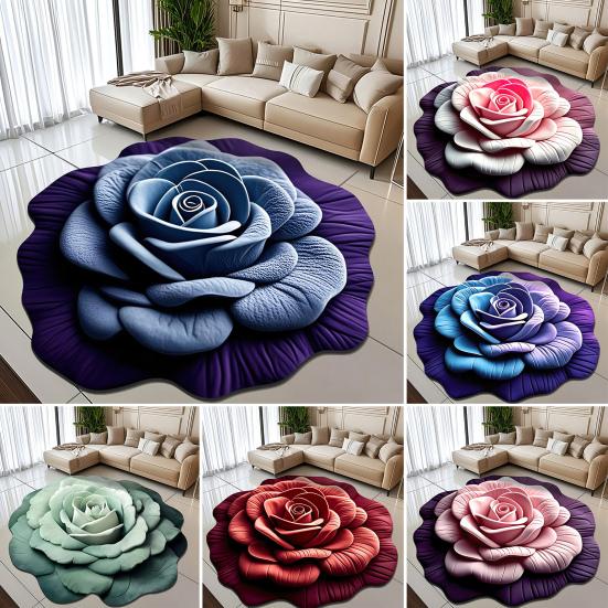 Peony Floor Mat 3D Visual Effect Floral Rug Absorbent Bathroom Mat