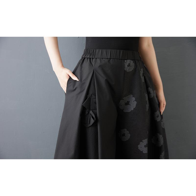 DIMANAF 2026 Plus Size Women New Long Pants Black Floral Loose Trousers Big Size Casual Spring Summer Bottoms Skirts