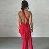 2024 Summer European & American Style Women's Backless Pleated Slim Dress