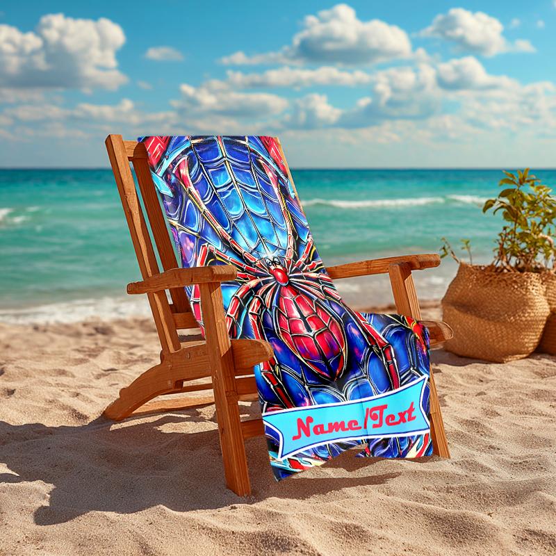 1PC Custom Name Spider-Man Web Art Beach Towel Highly Absorbent And Sand-Resistant Towel for Swimming, Pool, Yoga, And Travel Lightweight