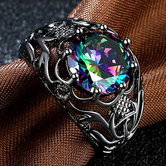 Unisex Ring Hollow Out Faux Gem Men Women Vintage Carving Finger Ring Valentines Day