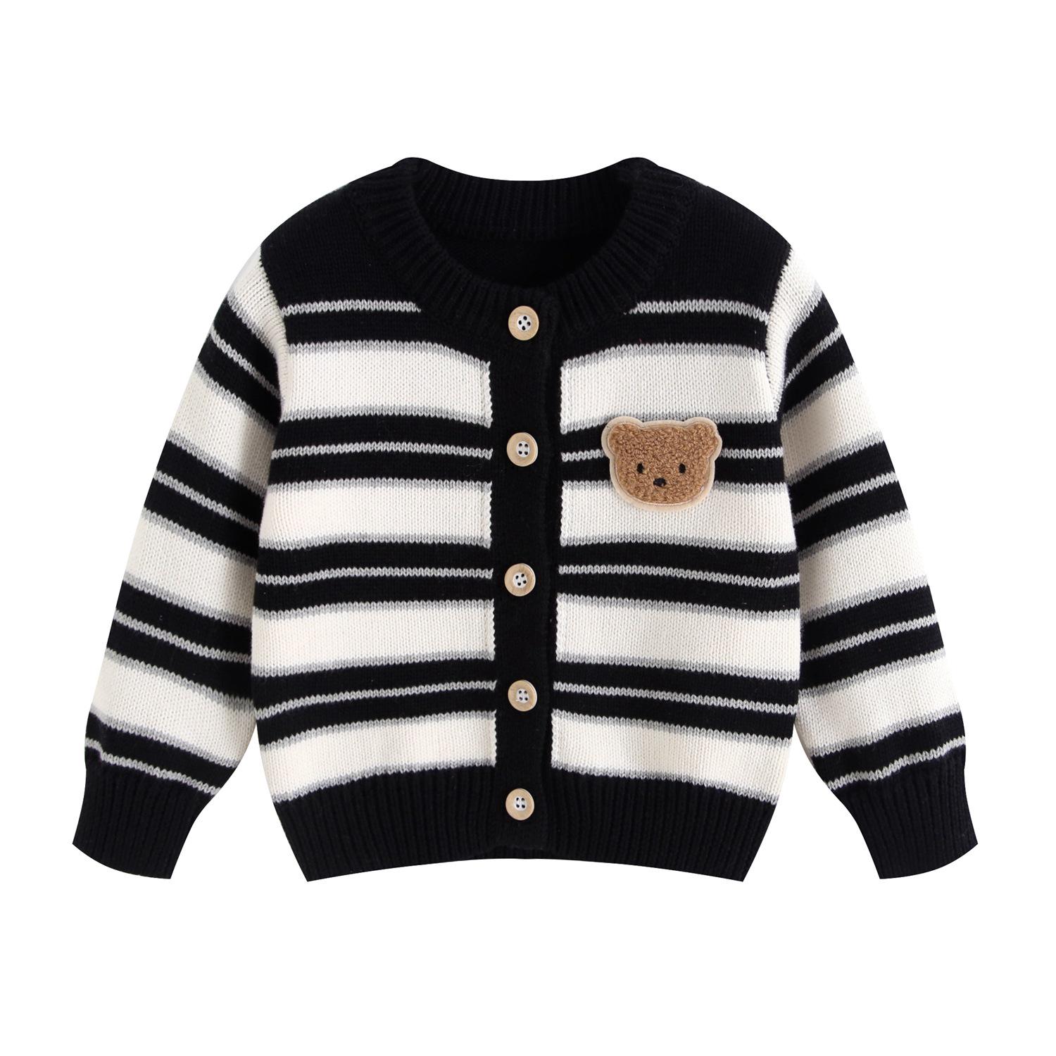 

Unisex Baby Knit Cardigan - Pure Cotton Little Bear Striped Sweater for Spring & Autumn 66 cm