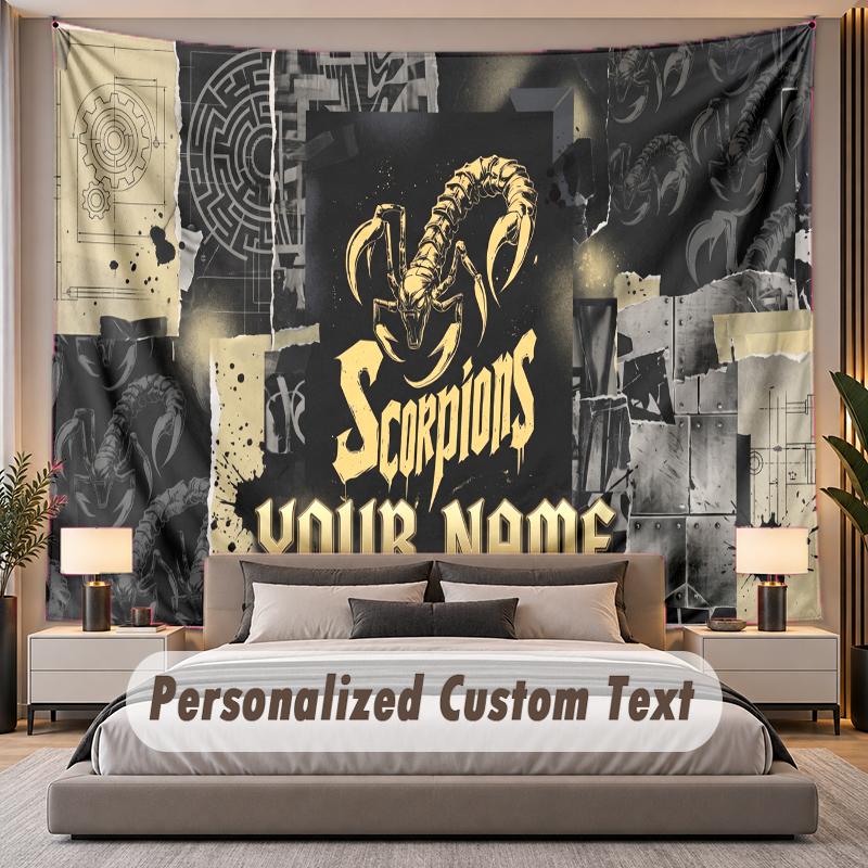 Benutzerdefiniertes Namens-Text-Wandteppich Skorpione Personalisiertes Polyester-Wandteppich für Schlafzimmer und Zimmer