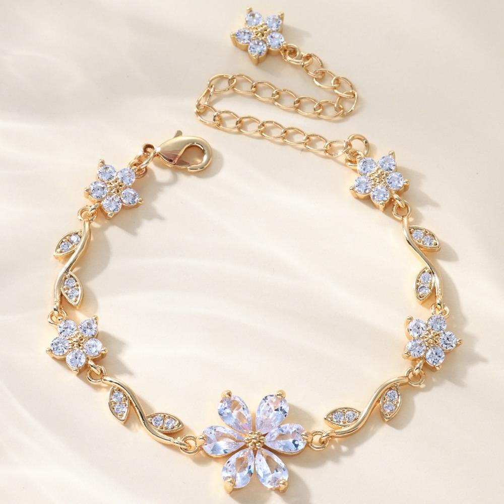 Luxury Pink Cubic Zirconia Chain Exquisite Shiny Rhinestone Bangle  Wedding