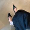 Fashion 2025 Ladies French New Summer Sandals Pointed Patent Leather Mid-heel Sandals for Women Retro Skinny Heel Back Empty Shoes Mujer