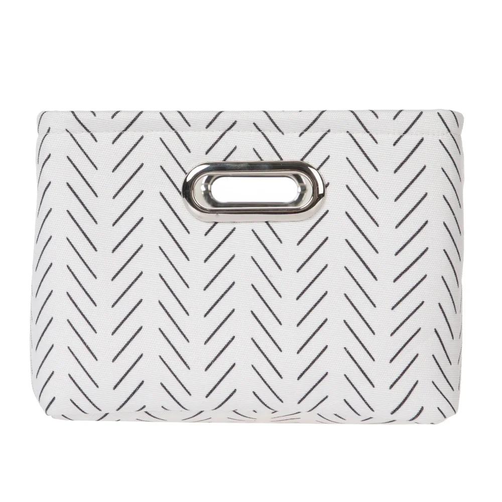 Black White Lines Canvas Storage Basket Decorative Organizing Bin with Handles Rectangular Recycled Polyester Easy Clean Home