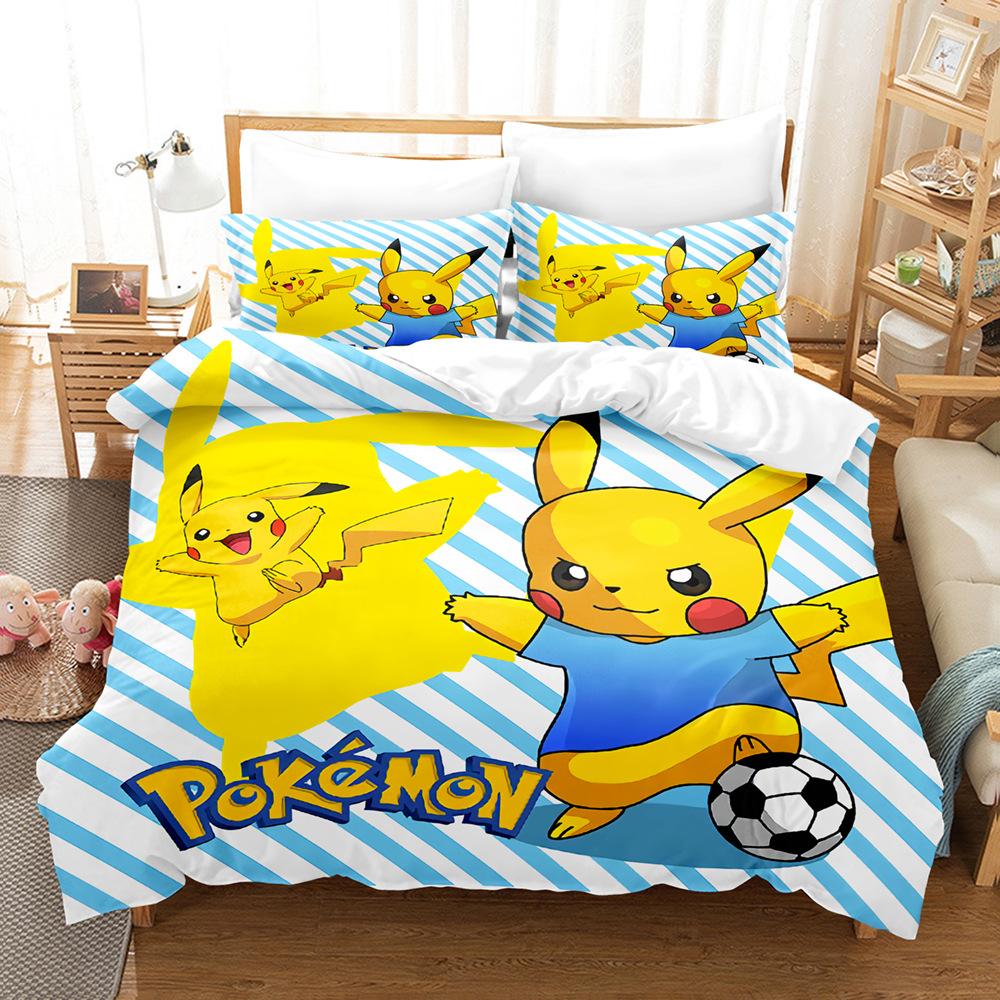 Pikachu Series Three-Piece Cartoon Kit 3D Digital Printing Quilt Cover Bedding
