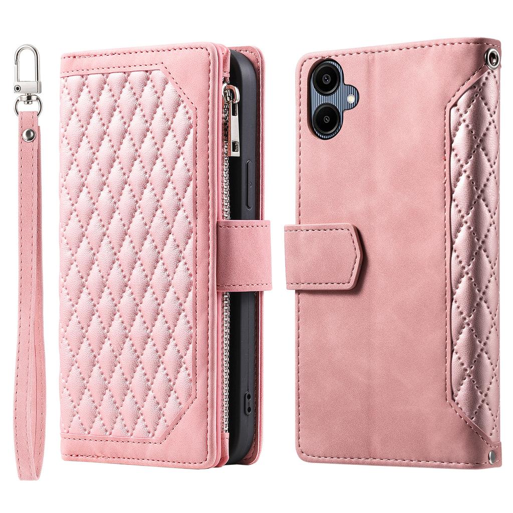 For Samsung Galaxy A07 5G/A07 4G Wallet Case Rhombus Stitching Line PU Leather Phone Cover with Wrist Strap